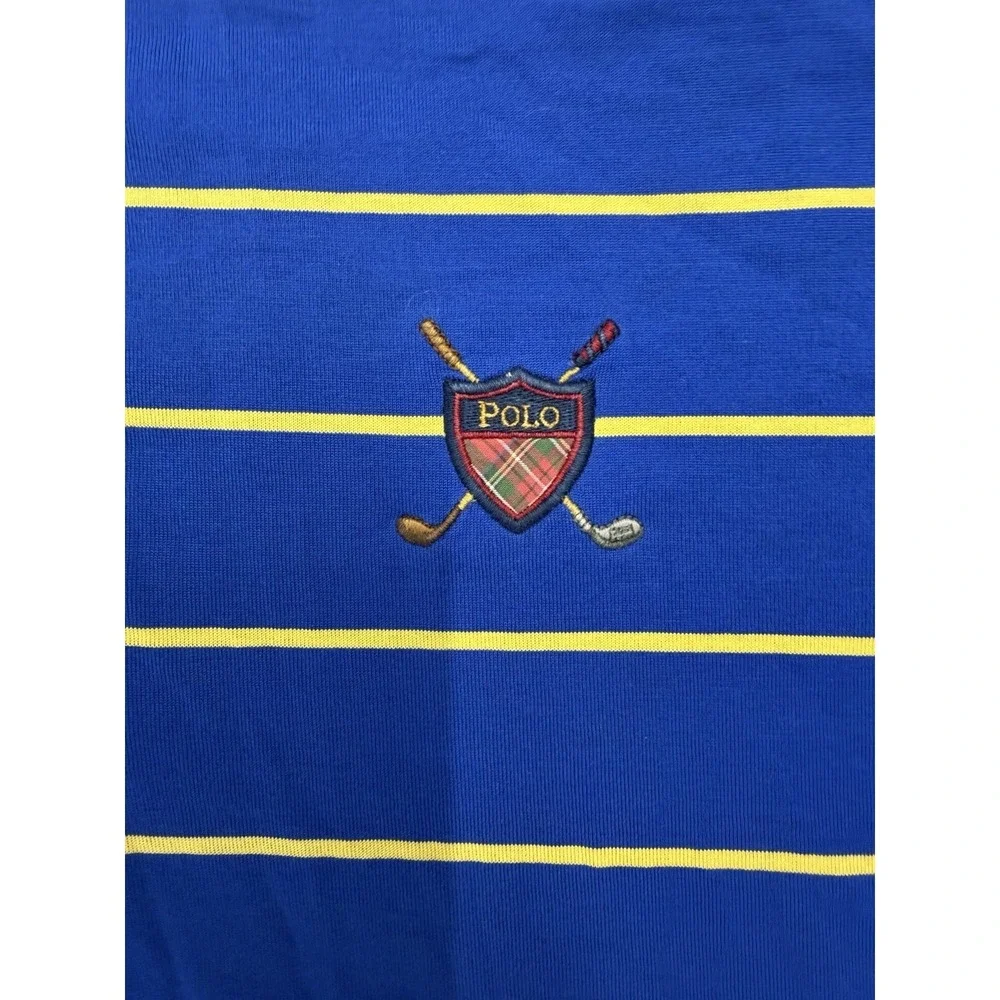 Polo‎ Ralph Lauren Polo Shirt Blue Yellow Striped Crest Logo Classic Men's Large